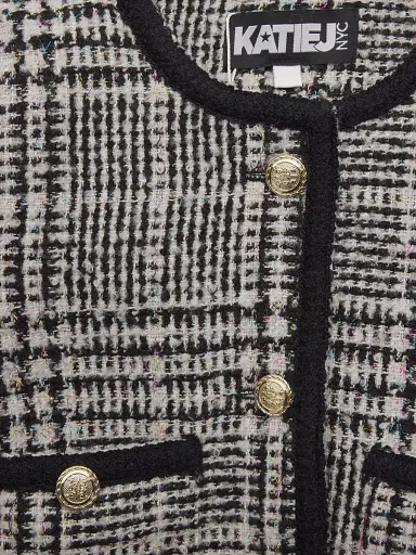 KatieJ NYC Girl's Hattie Houndstooth Crop Jacket - Lurex Check Boucle | Thumbnail 3