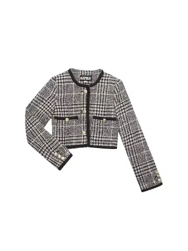 KatieJ NYC Girl's Hattie Houndstooth Crop Jacket - Lurex Check Boucle | Thumbnail 1