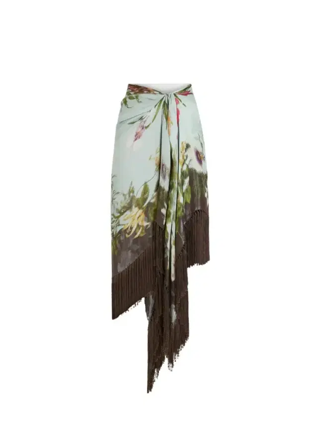 Oscar de la Renta Dominican Mixed-Floral Fringe Skirt
