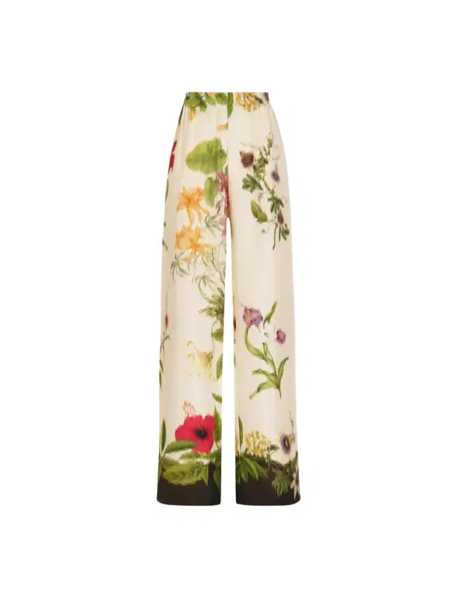 Oscar de la Renta Dominican Mixed-Floral Wide Leg Pant
