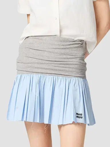 Miu Miu Women's Jersey and Poplin Skirt - Grey Blue - Size 6 | Thumbnail 2 Miu Miu Women's Jersey and Poplin Skirt - Grey Blue - Size 6 | Thumbnail 2