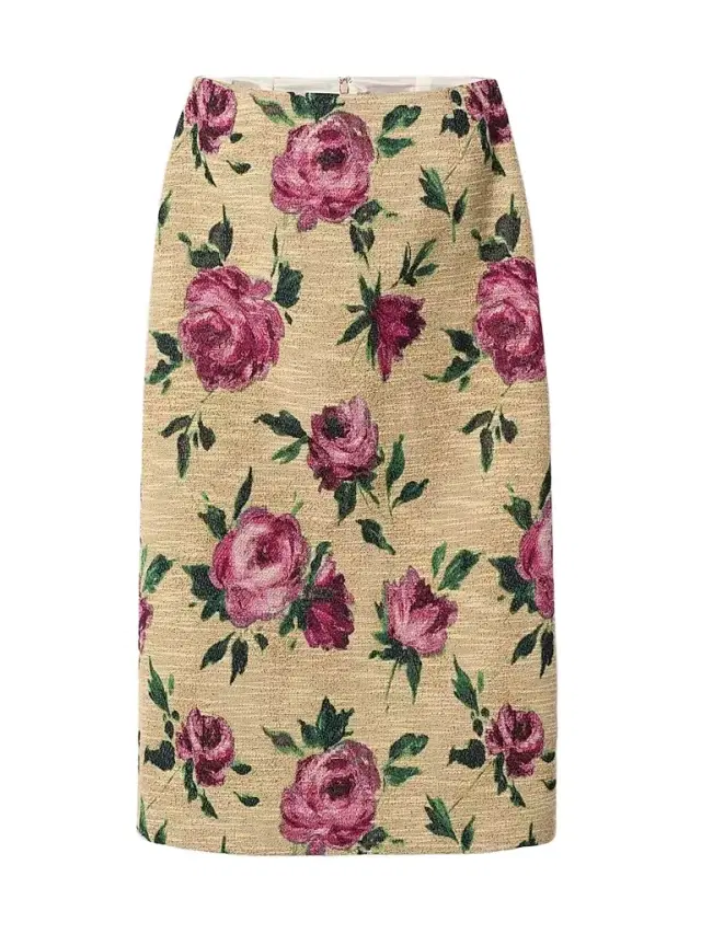 La DoubleJ Women's Pencil Skirt - Roses Light Beige