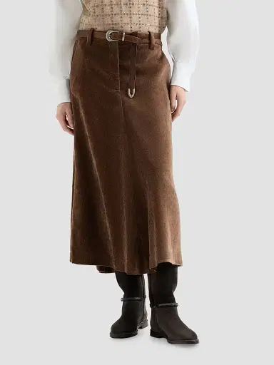 Brunello Cucinelli Women's Fluid Corduroy Flute Skirt with Monili | Thumbnail 2
