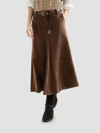Brunello Cucinelli Women's Fluid Corduroy Flute Skirt with Monili | Thumbnail 3