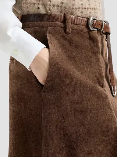Brunello Cucinelli Women's Fluid Corduroy Flute Skirt with Monili | Thumbnail 5
