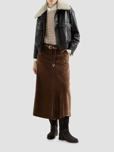 Brunello Cucinelli Women's Fluid Corduroy Flute Skirt with Monili | Thumbnail 6