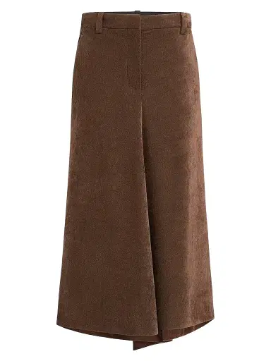 Brunello Cucinelli Women's Fluid Corduroy Flute Skirt with Monili | Thumbnail 1