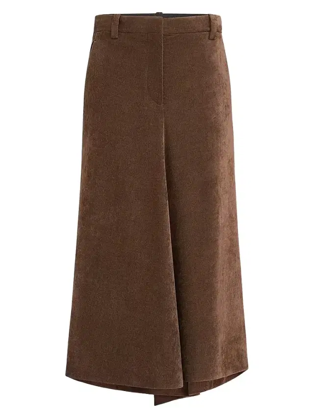 Brunello Cucinelli Women's Fluid Corduroy Flute Skirt with Monili - Cigar