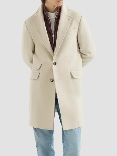 Brunello Cucinelli Men's Lightweight Water-Resistant Cashmere Coat with Double Vents - Sand - Size 42 | Thumbnail 2