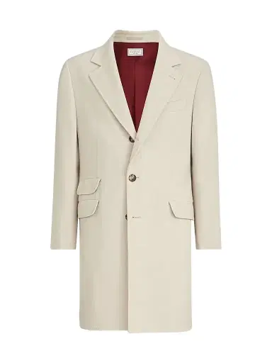 Brunello Cucinelli Men's Lightweight Water-Resistant Cashmere Coat with Double Vents - Sand - Size 42 | Thumbnail 1