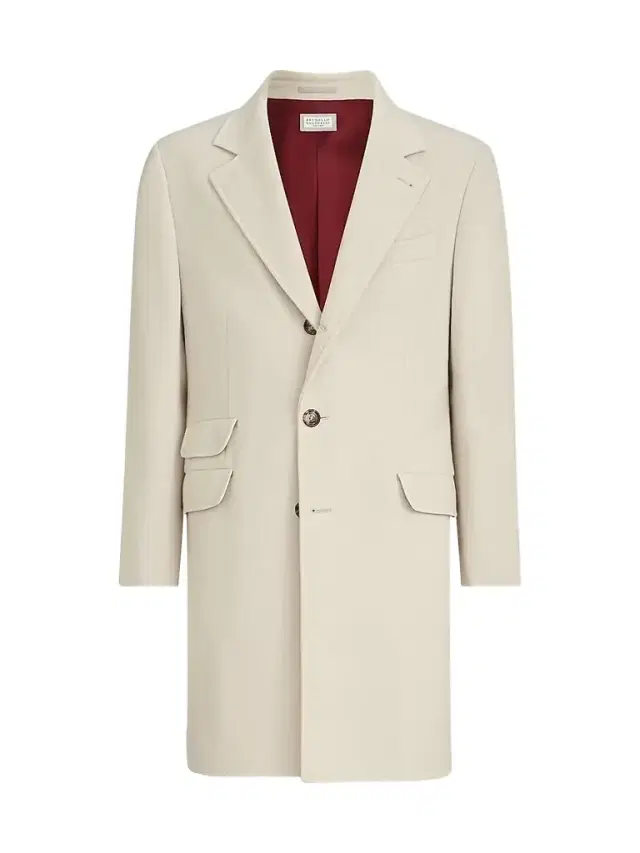 Brunello Cucinelli Men's Lightweight Water-Resistant Cashmere Coat with Double Vents - Sand