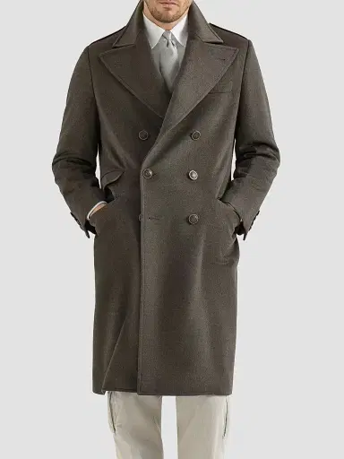 Brunello Cucinelli Men's Lightweight Virgin Wool Cloth One-and-a Half Breasted Coat | Thumbnail 2