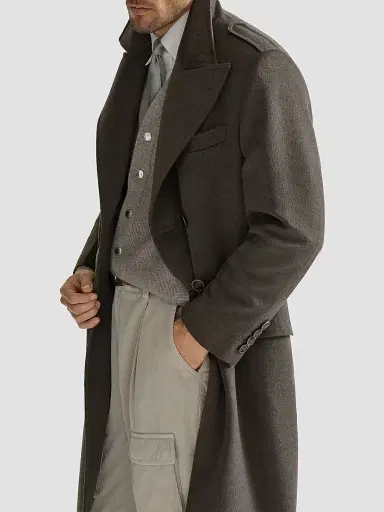 Brunello Cucinelli Men's Lightweight Virgin Wool Cloth One-and-a Half Breasted Coat | Thumbnail 4