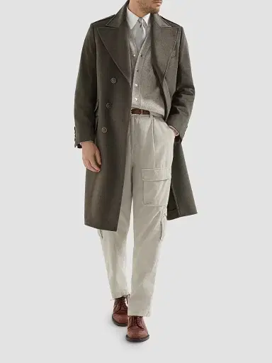 Brunello Cucinelli Men's Lightweight Virgin Wool Cloth One-and-a Half Breasted Coat | Thumbnail 6