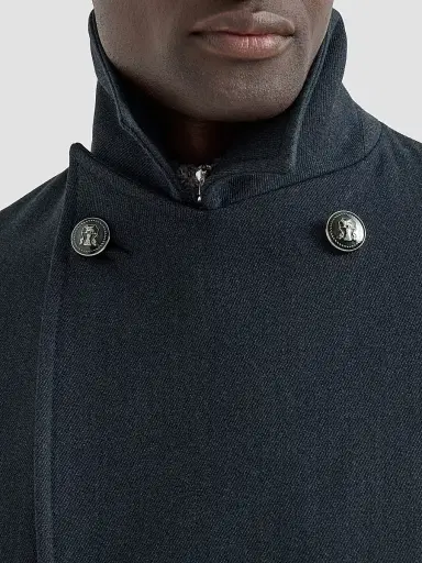 Brunello Cucinelli Men's Wool and Cashmere Cavalry Peacoat with Metal Buttons | Thumbnail 4