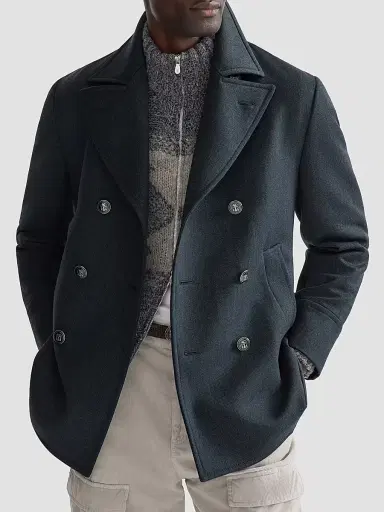 Brunello Cucinelli Men's Wool and Cashmere Cavalry Peacoat with Metal Buttons | Thumbnail 5