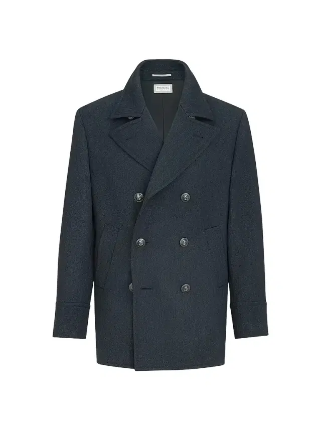 Brunello Cucinelli Men's Wool and Cashmere Cavalry Peacoat with Metal Buttons - Blue