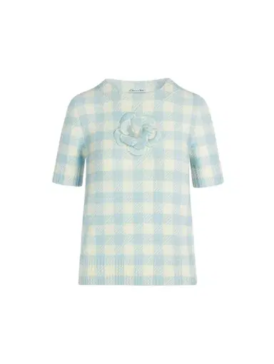 Oscar de la Renta Gingham Pullover with Floral Appliqué | Thumbnail 1