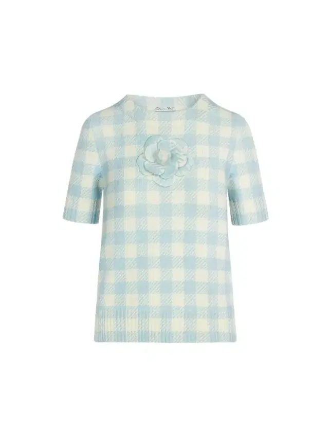 Oscar de la Renta Gingham Pullover with Floral Appliqué