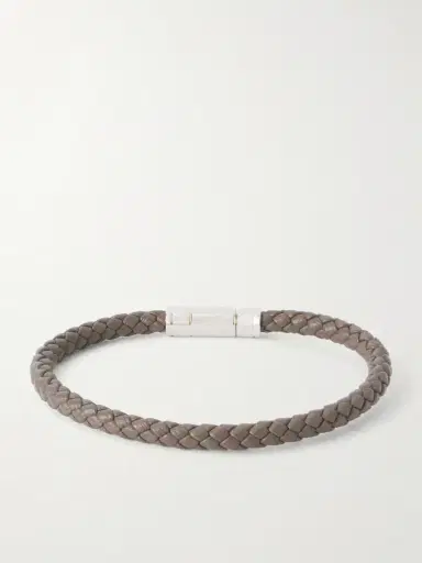 Tom Ford Logo-Engraved Silver-Tone and Woven Leather Bracelet - Men | Thumbnail 3 Tom Ford Logo-Engraved Silver-Tone and Woven Leather Bracelet - Men | Thumbnail 3