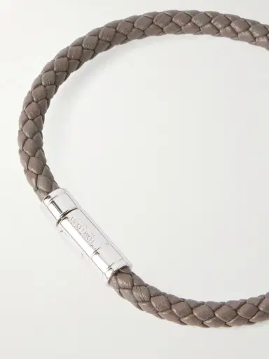 Tom Ford Logo-Engraved Silver-Tone and Woven Leather Bracelet - Men | Thumbnail 4 Tom Ford Logo-Engraved Silver-Tone and Woven Leather Bracelet - Men | Thumbnail 4