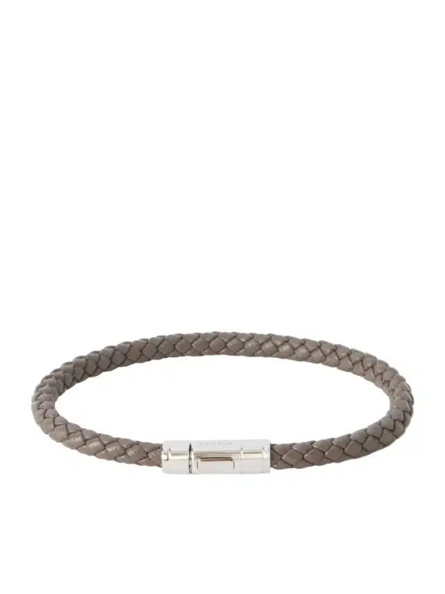 Tom Ford Logo-Engraved Silver-Tone and Woven Leather Bracelet - Men