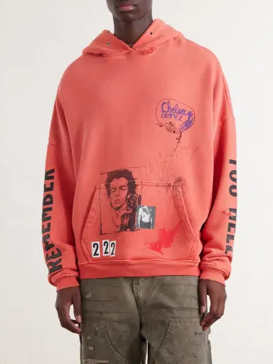 Paly Hollywood Chelsea Hotel Distressed Printed Cotton-Jersey Hoodie - Men | Thumbnail 3
