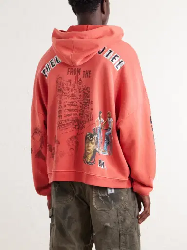 Paly Hollywood Chelsea Hotel Distressed Printed Cotton-Jersey Hoodie - Men | Thumbnail 4