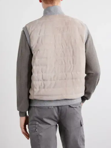 Brunello Cucinelli Padded Cashmere-Trimmed Quilted Suede Gilet - Men | Thumbnail 4
