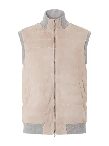 Brunello Cucinelli Padded Cashmere-Trimmed Quilted Suede Gilet - Men | Thumbnail 1