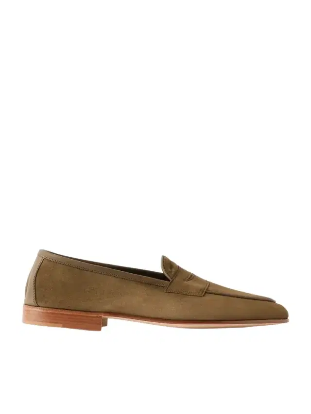 Edward Green Polperro Leather-Trimmed Suede Penny Loafers - Men