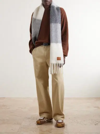 Loewe Fringed Striped Alpaca-Blend Scarf - Men | Thumbnail 2