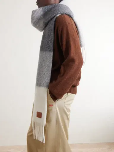 Loewe Fringed Striped Alpaca-Blend Scarf - Men | Thumbnail 3