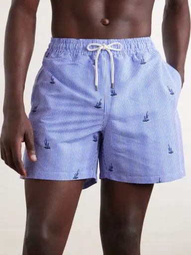 Polo Ralph Lauren Striped Straight-Leg Mid-Length Recycled-Seersucker Swim Shorts - Men | Thumbnail 2 Polo Ralph Lauren Striped Straight-Leg Mid-Length Recycled-Seersucker Swim Shorts - Men | Thumbnail 2