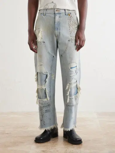 Paly Hollywood Straight-Leg Distressed Studded Jeans - Men | Thumbnail 3 Paly Hollywood Straight-Leg Distressed Studded Jeans - Men | Thumbnail 3