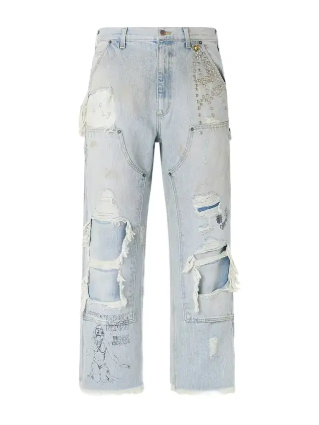 Paly Hollywood Straight-Leg Distressed Studded Jeans - Men