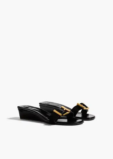 Khaite Manhattan Sandal In Black Glazed Leather | Thumbnail 2 Khaite Manhattan Sandal In Black Glazed Leather | Thumbnail 2
