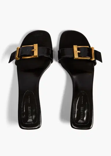 Khaite Manhattan Sandal In Black Glazed Leather | Thumbnail 3 Khaite Manhattan Sandal In Black Glazed Leather | Thumbnail 3