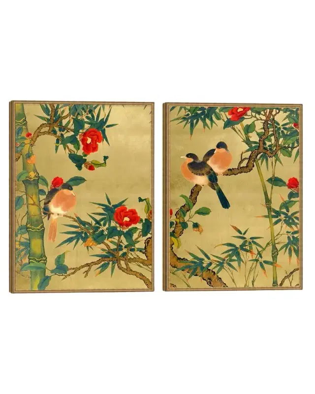 Wendover Art Group "Bamboo Garden Birds" Giclee Wall Art, Set of 2