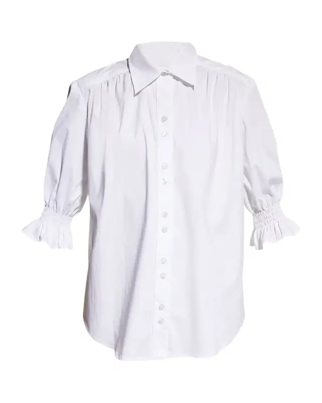 Sirena Smocked-Sleeve Poplin Top