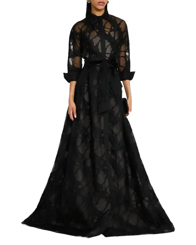 A-Line Organza Jacquard Shirt Gown