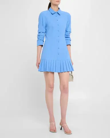 Cinq à Sept Lucilla Topstitched Pleated-Hem Mini Shirtdress | Thumbnail 3 Cinq à Sept Lucilla Topstitched Pleated-Hem Mini Shirtdress | Thumbnail 3