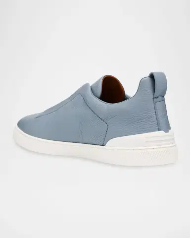 Zegna Men's Triple Stitch Deerskin Leather Slip-On Sneakers | Thumbnail 3