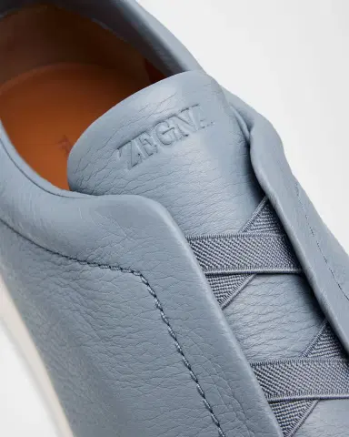 Zegna Men's Triple Stitch Deerskin Leather Slip-On Sneakers | Thumbnail 4