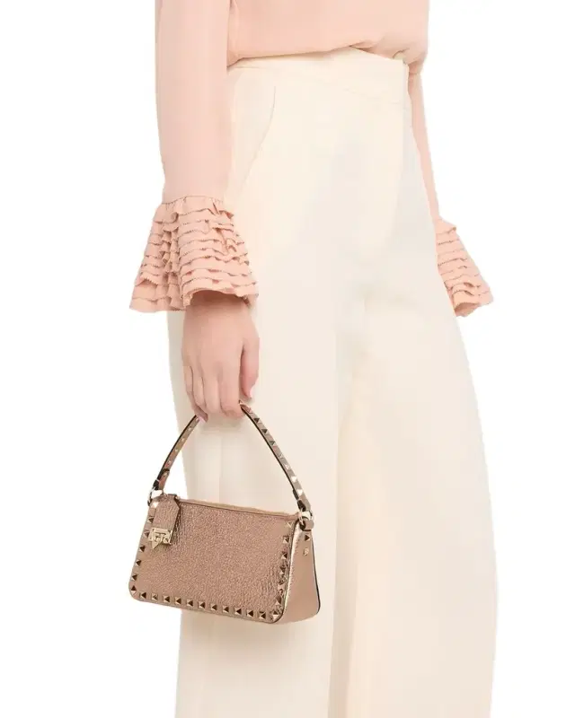 Valentino Garavani Rockstud Small Laminated Grainy Calfskin Leather Crossbody Bag