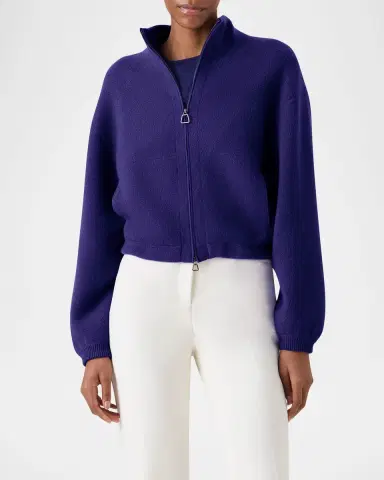Akris Cashmere Pique Zipped Short Cardigan | Thumbnail 3 Akris Cashmere Pique Zipped Short Cardigan | Thumbnail 3