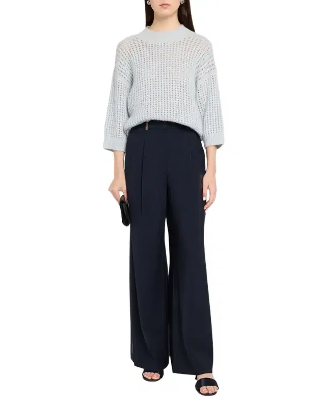 Mock-Neck Sequin Open Knit Sweater