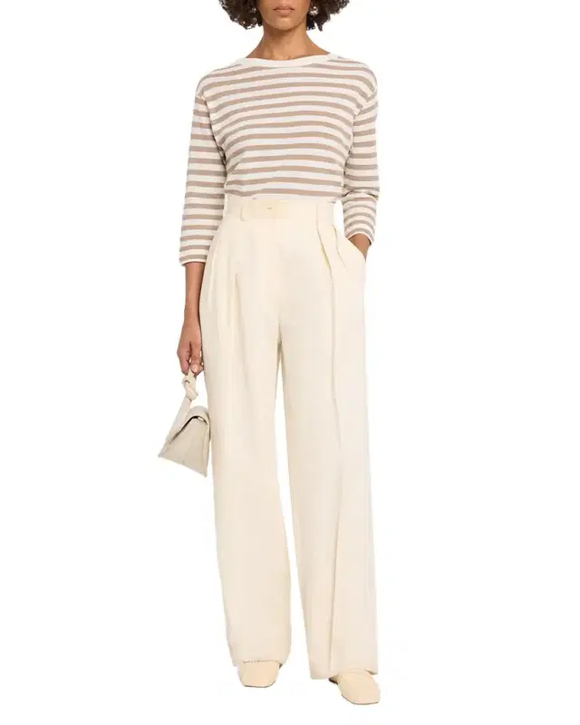 MAJESTIC FILATURES Striped Crewneck Cotton-Linen Top