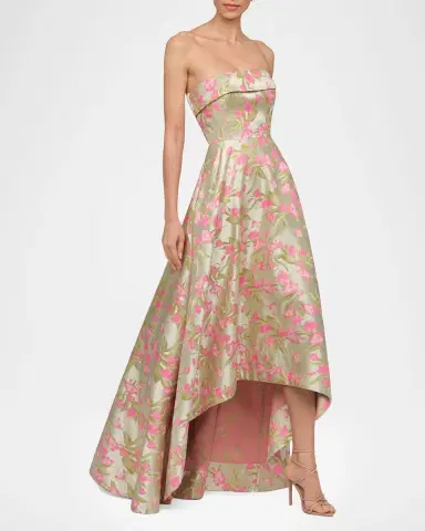 THEIA Sylvana Strapless High-Low Jacquard Gown | Thumbnail 3 THEIA Sylvana Strapless High-Low Jacquard Gown | Thumbnail 3
