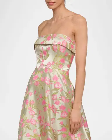 THEIA Sylvana Strapless High-Low Jacquard Gown | Thumbnail 4 THEIA Sylvana Strapless High-Low Jacquard Gown | Thumbnail 4